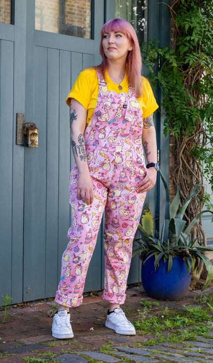 Run & Fly X The Mushroom Babes Party Cats Stretch Twill Dungarees