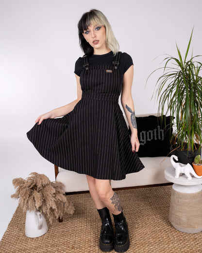 Run & Fly - Black & White Pinstripe Flared Pinafore Dress