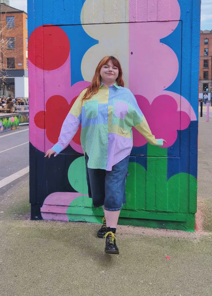 The Edit - Pastel Patchwork Striped Oversized Shirt