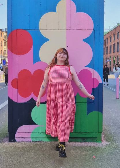 The Edit - Red Gingham Midi Smock Dress