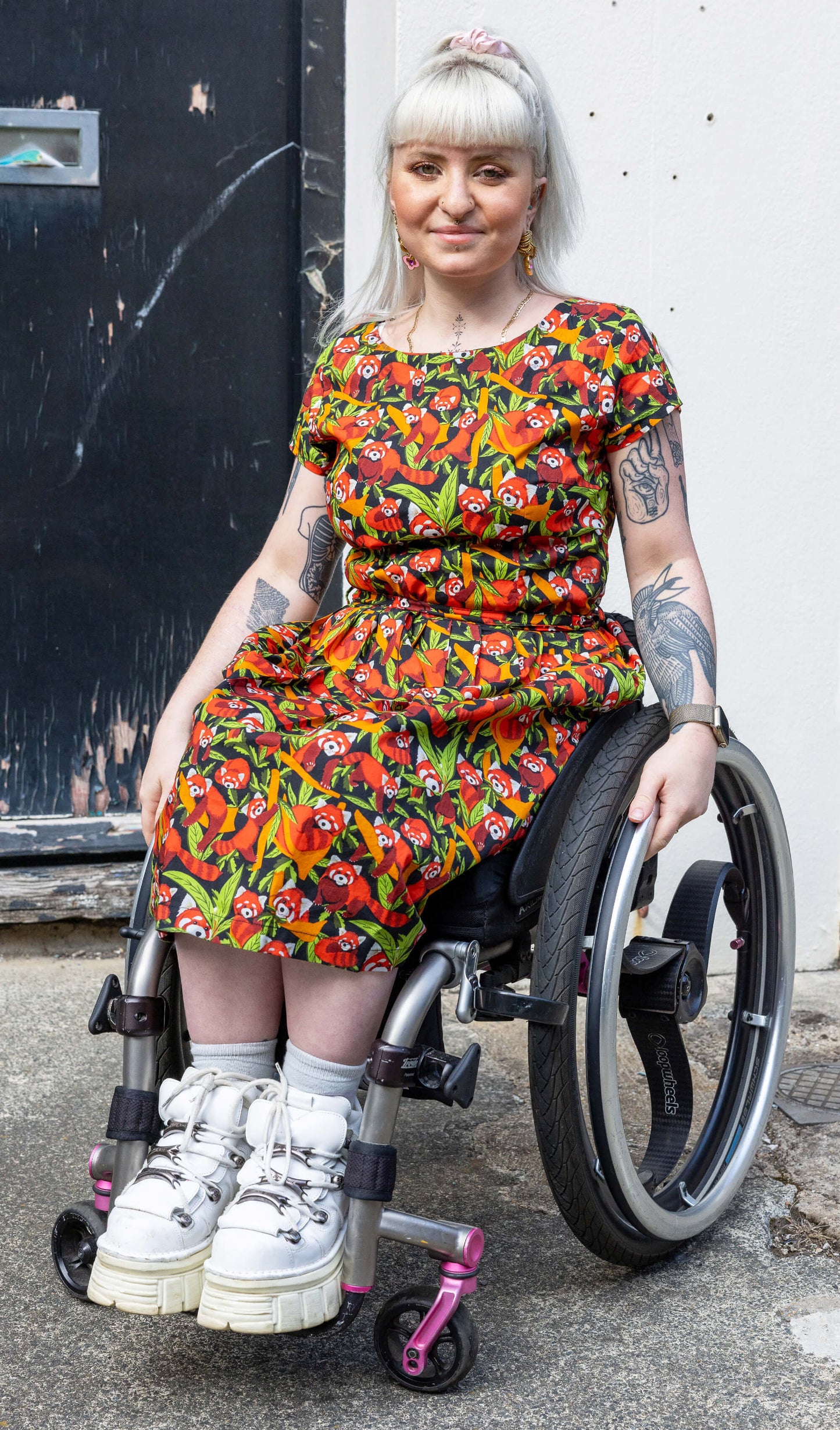 Run & Fly - Red Panda Stretch Belted Tea Dress with Pockets