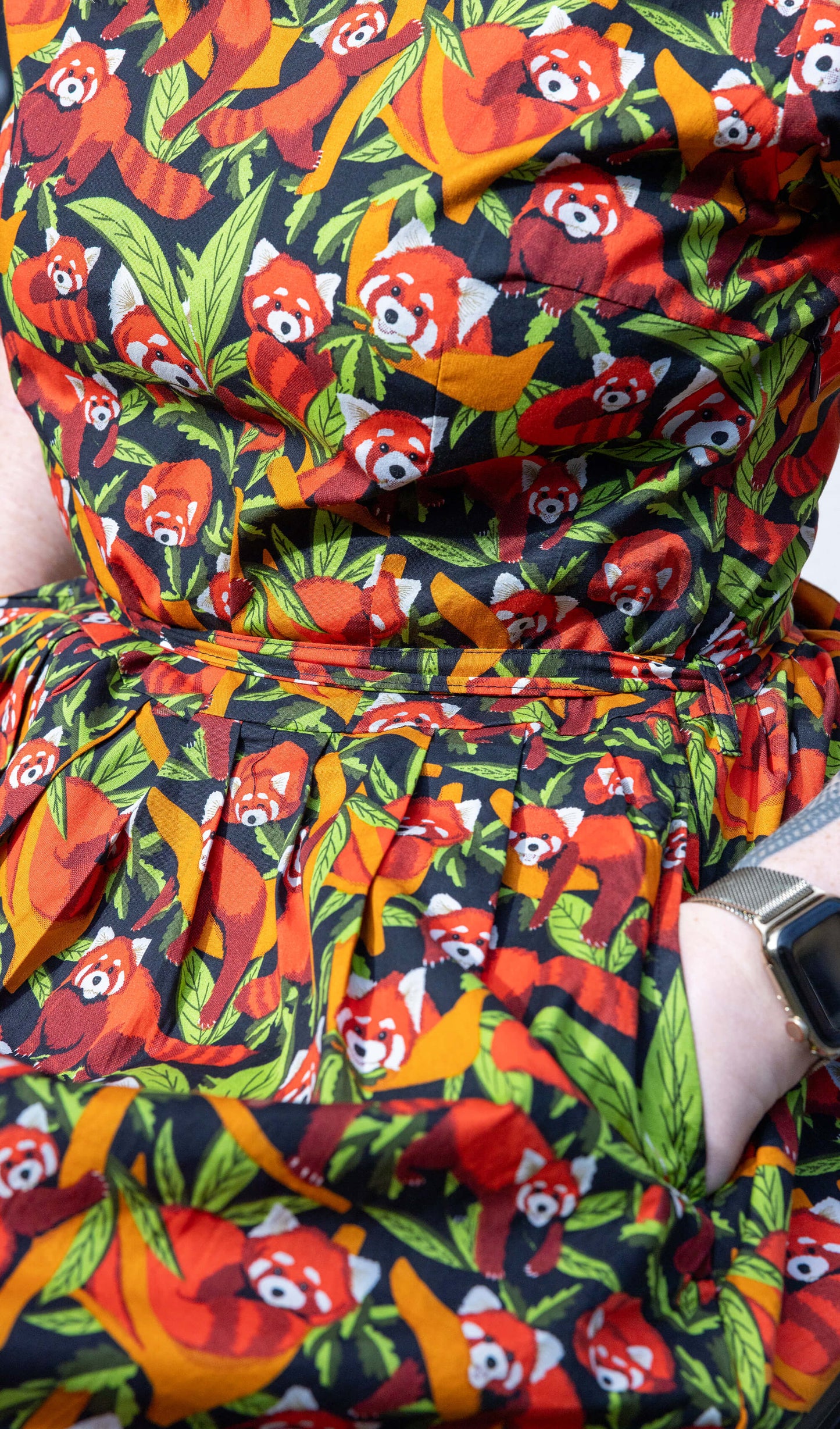 Run & Fly - Red Panda Stretch Belted Tea Dress with Pockets