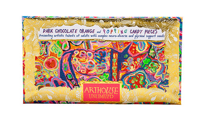 Arthouse Unlimited - Rhino in Bloom, Dark Chocolate with Orange and Popping Candy pieces