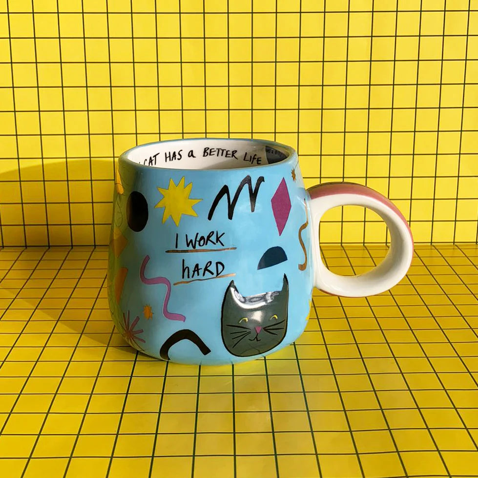 House of Disaster - Small Talk ‘I work hard’ Cat Mug