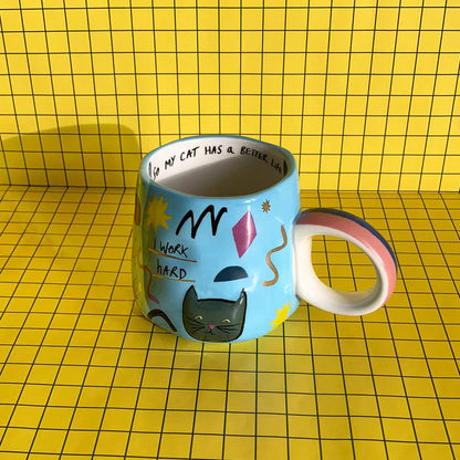 House of Disaster - Small Talk ‘I work hard’ Cat Mug