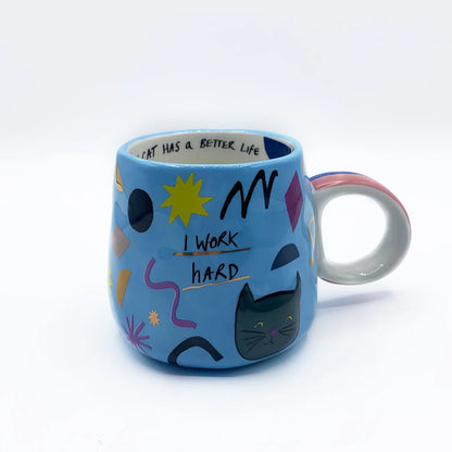 House of Disaster - Small Talk ‘I work hard’ Cat Mug