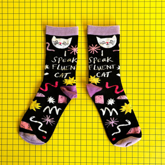 House of Disaster - Small Talk ‘I speak fluent cat’ socks