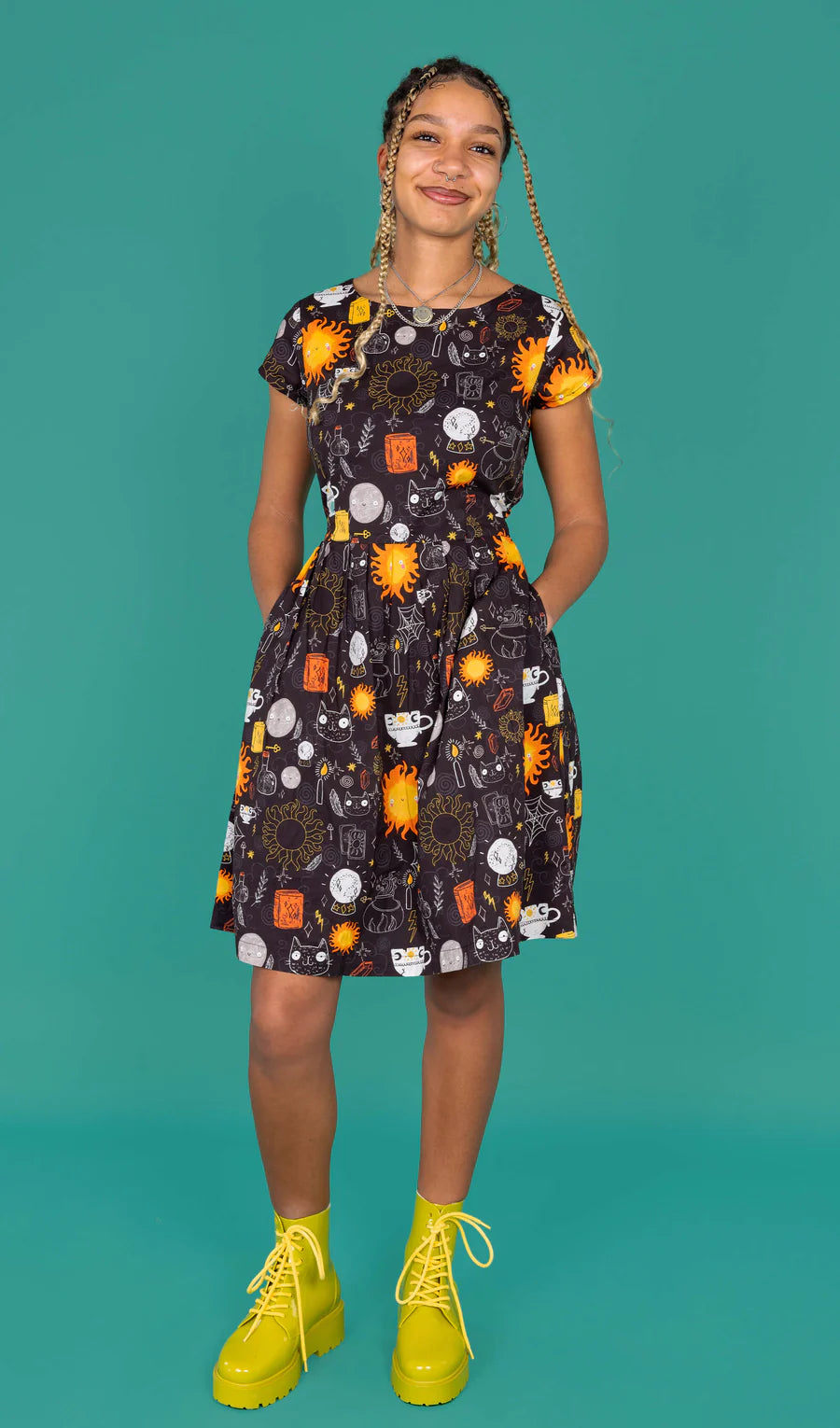 Run & Fly x Katie Abey Solar Witch Stretch Belted Tea Dress with Pockets