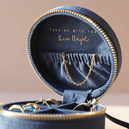 Lisa Angel - Sun and Moon Embroidered Round Jewellery Case in Navy