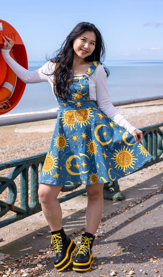 Run & Fly - Celestial Sun and Moon Flared Pinafore Dress