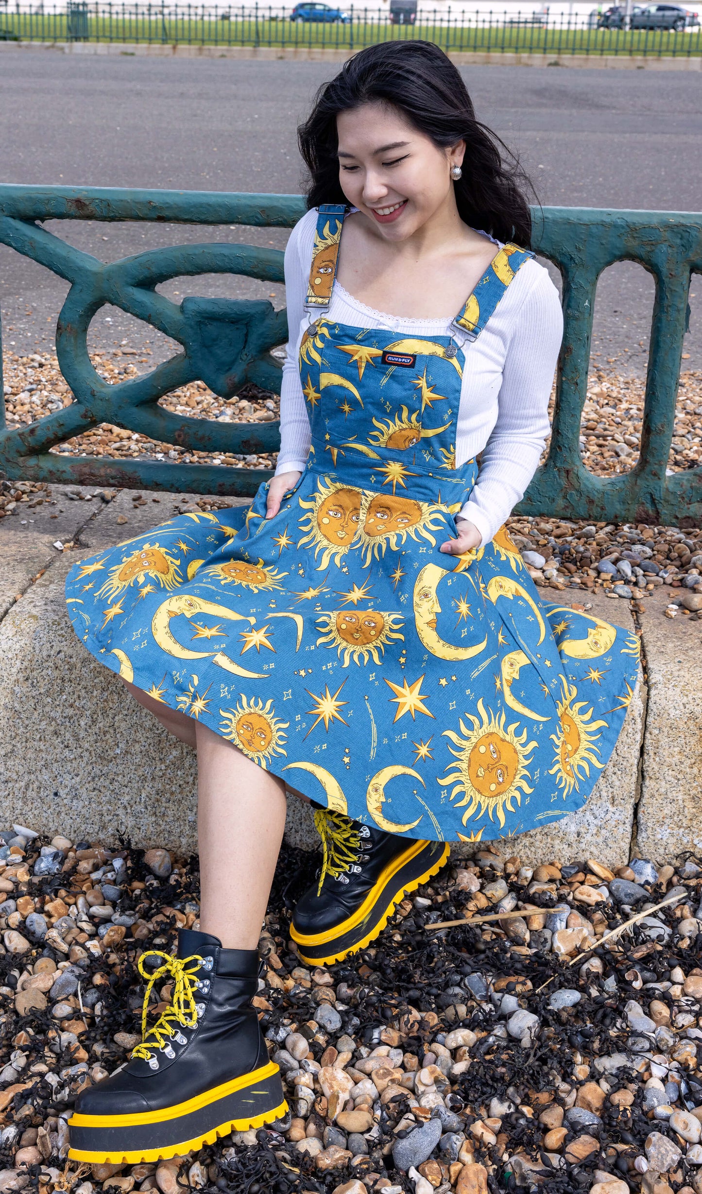 Run & Fly - Celestial Sun and Moon Flared Pinafore Dress