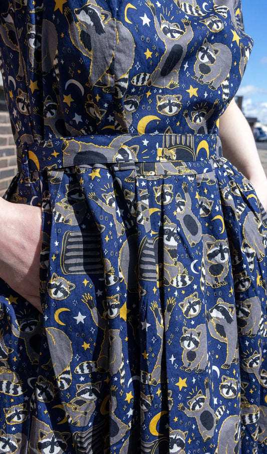 Run & Fly - Trash Pandas Stretch Belted Tea Dress with Pockets