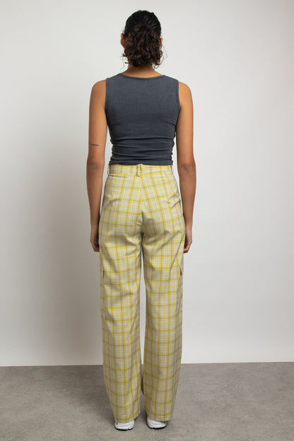 Daisy Street - Yellow Checked Wide Leg Cargo Trousers