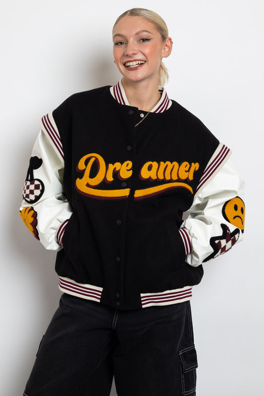 Daisy Street - Flocked 'Dreamer' Varsity Jacket