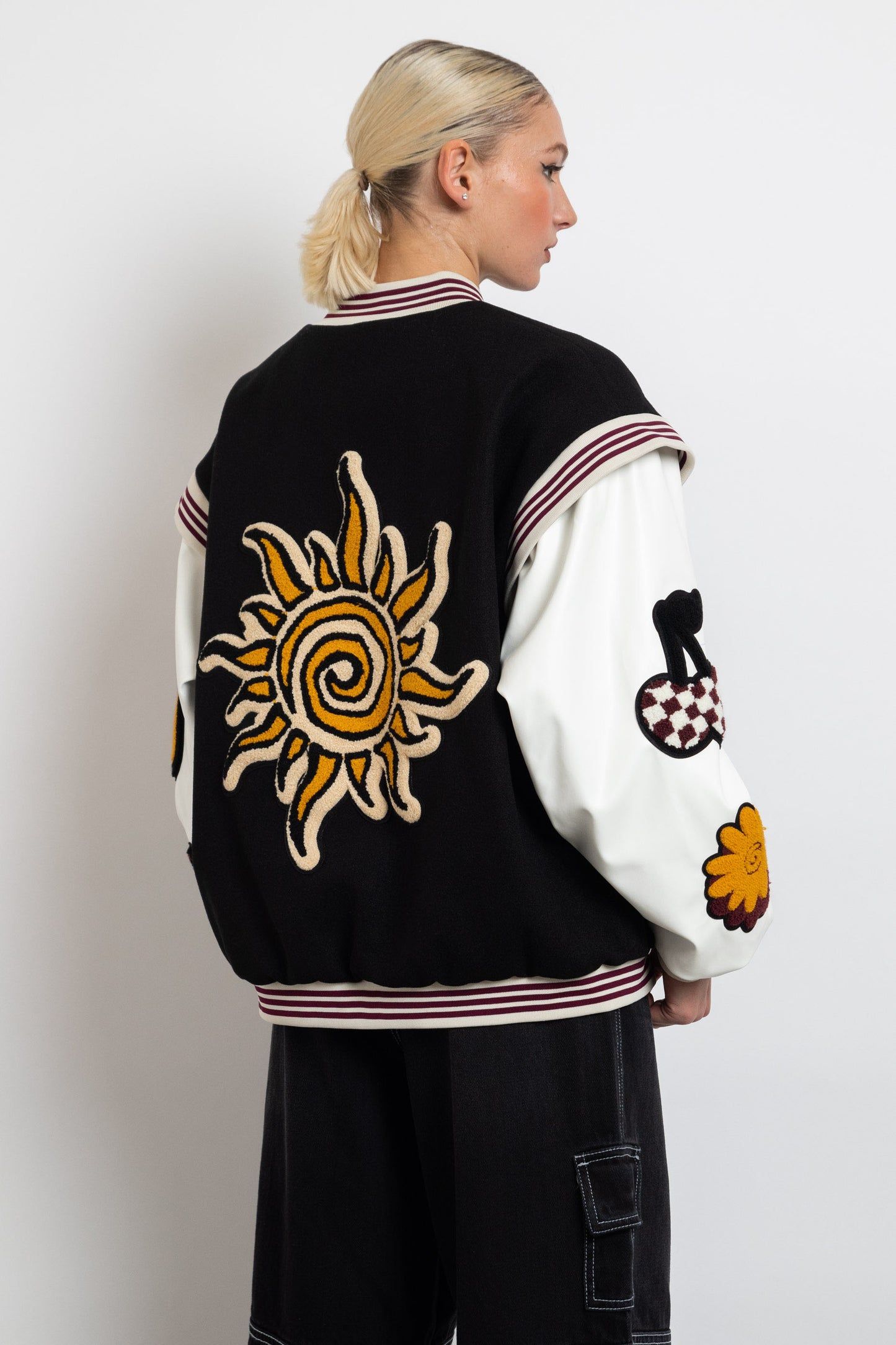 Daisy Street - Flocked 'Dreamer' Varsity Jacket