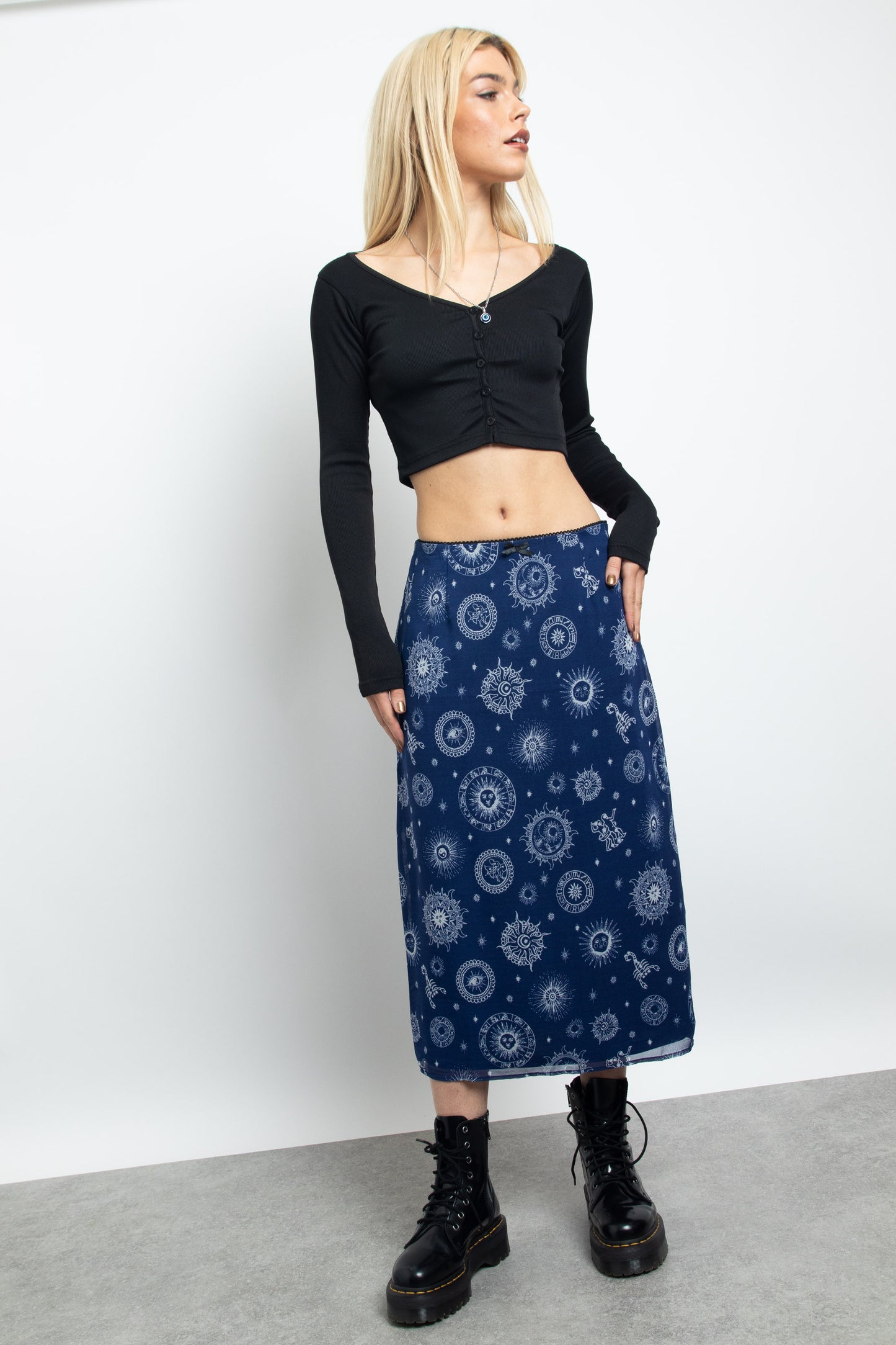 Daisy Street - Mesh Astrology Midi Skirt