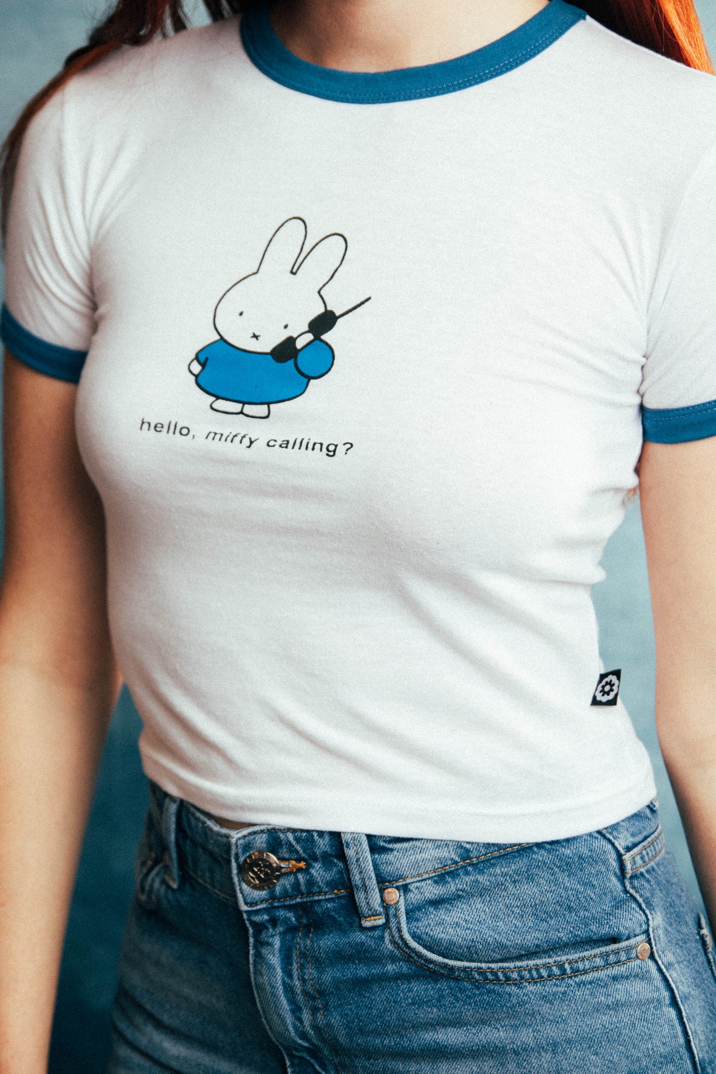 Miffy x Daisy Street - ‘Hello, Miffy Calling?’ Blue & White Ringer Tee