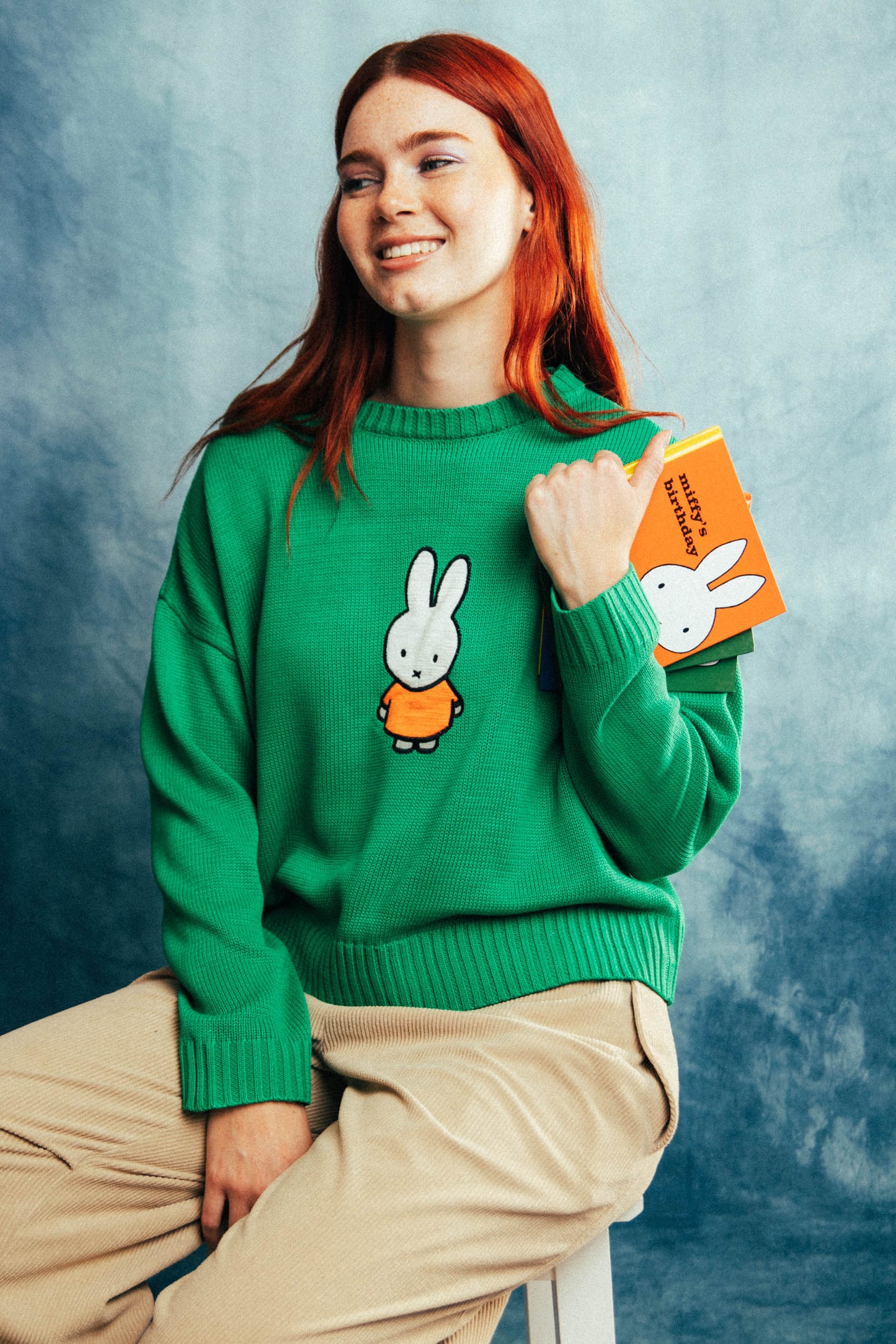 Miffy x Daisy Street - Miffy Appliquéd Motif Green Knit Jumper