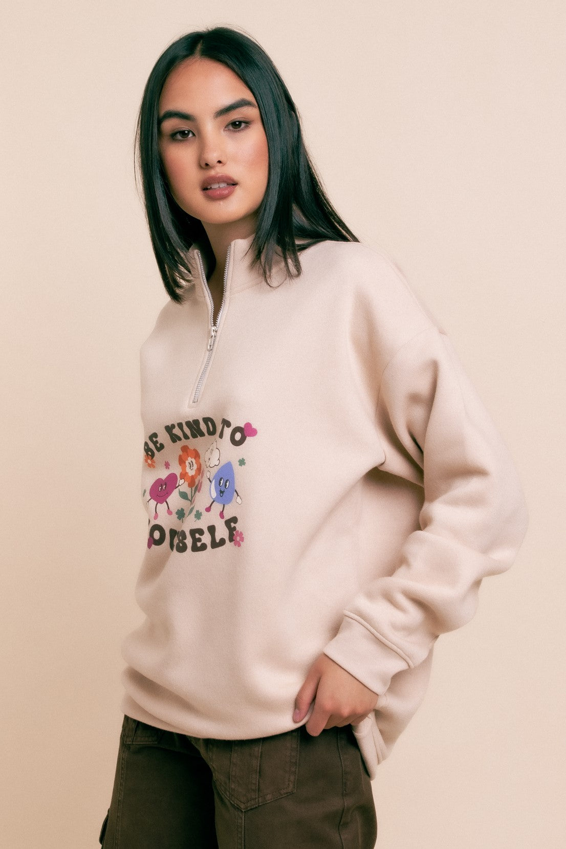 Daisy Street - Be Kind To Yourself Zip Up Sweater
