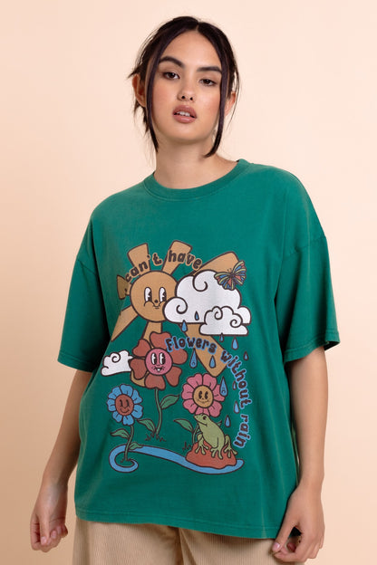 Daisy Street - Teal Flowers Without Rain Tee