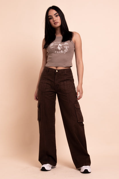 Daisy Street - Washed Brown Cargo Trousers