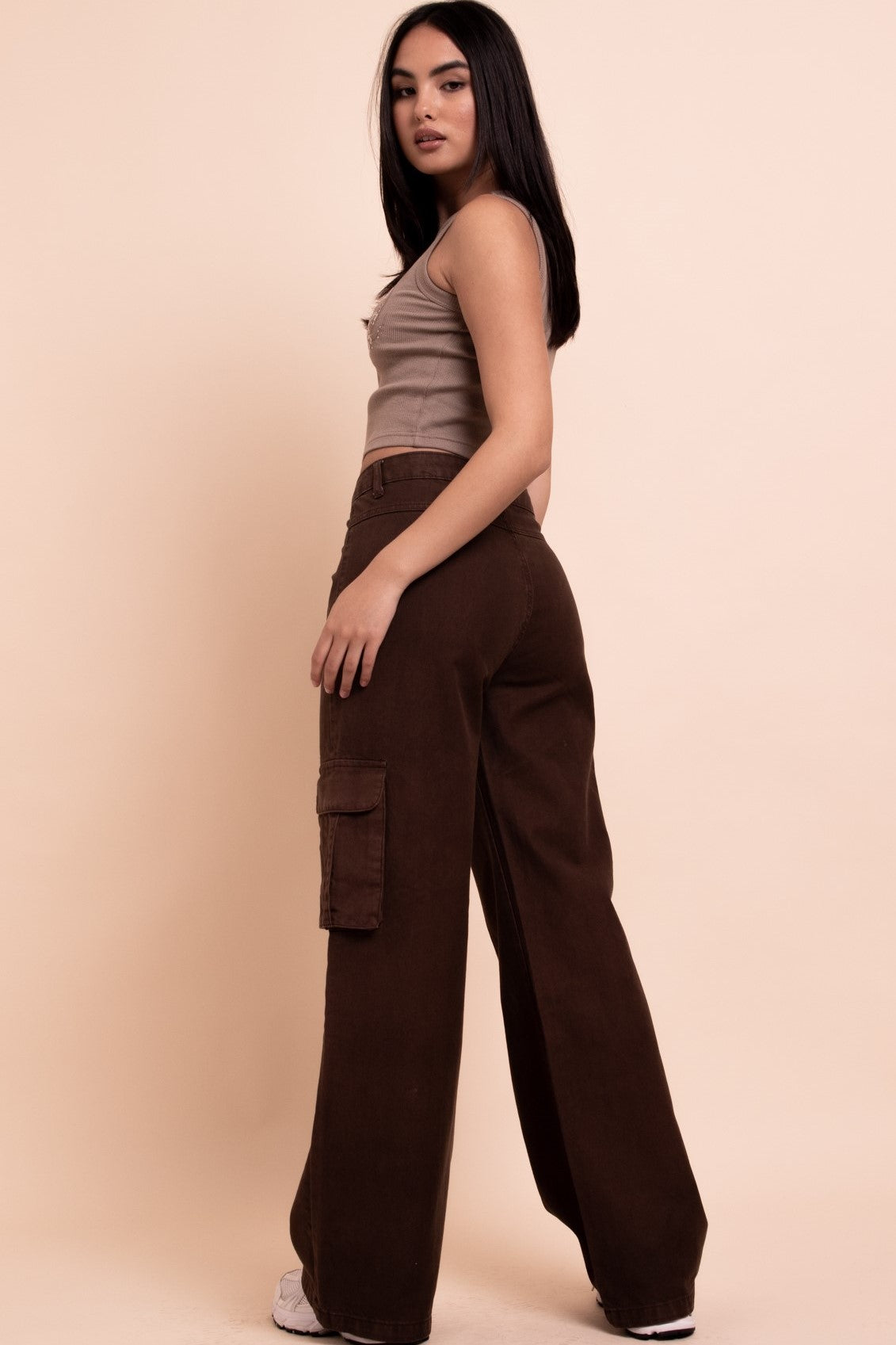 Daisy Street - Washed Brown Cargo Trousers