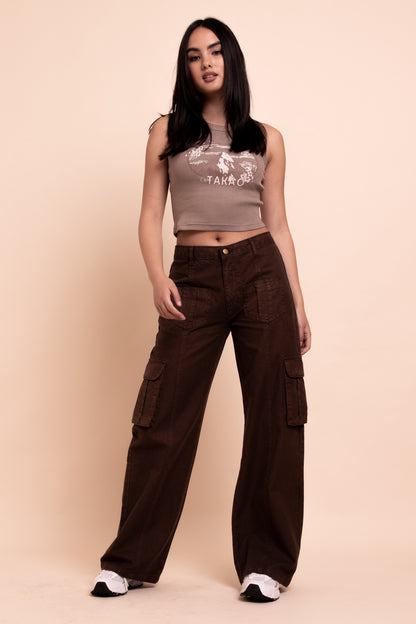 Daisy Street - Washed Brown Cargo Trousers