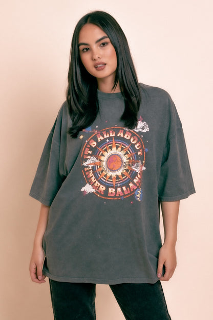 Daisy Street - Grey Vintage-Washed Inner Balance Relaxed Tee