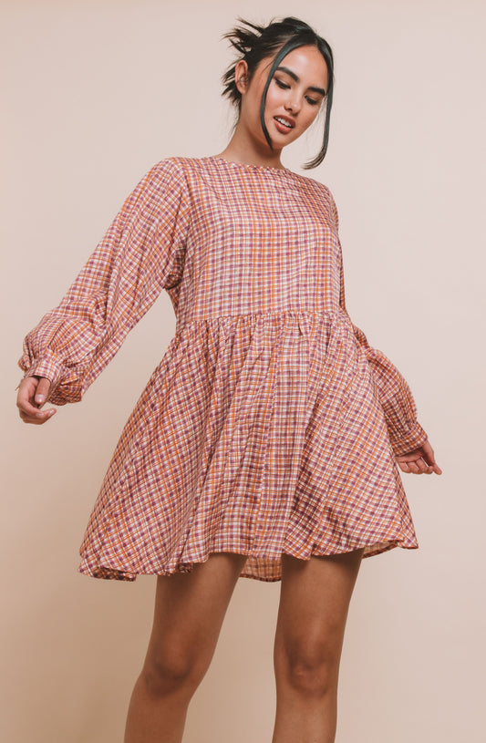 Daisy Street - Pink & Orange Check Print Smock Dress