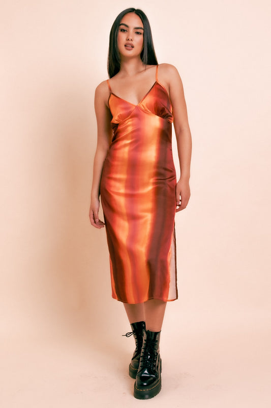 Daisy Street - Orange Ombre Satin Midi Dress
