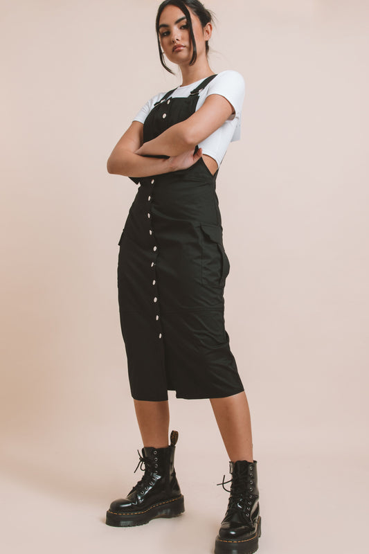 Daisy Street - Black Cotton Twill Pinafore