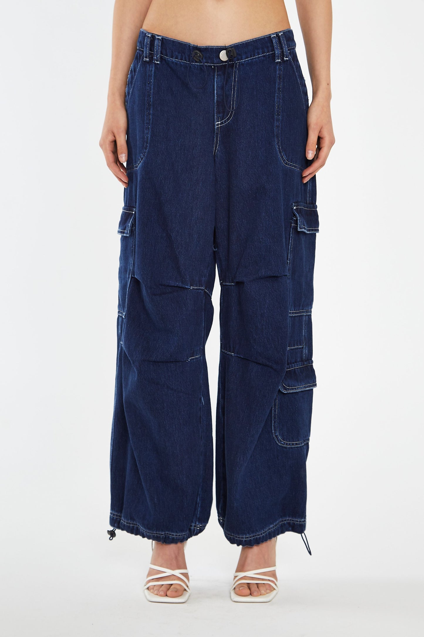 Glamorous - Wide Leg Denim Indigo Cargo Jeans