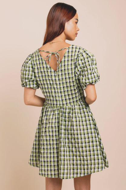 Daisy Street - Green Gingham Check Seersucker Mini Dress