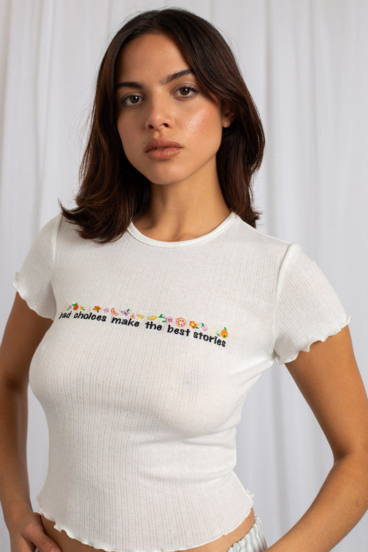 Daisy Street - 'Bad Choices' Embroidered Fruit Baby Tee