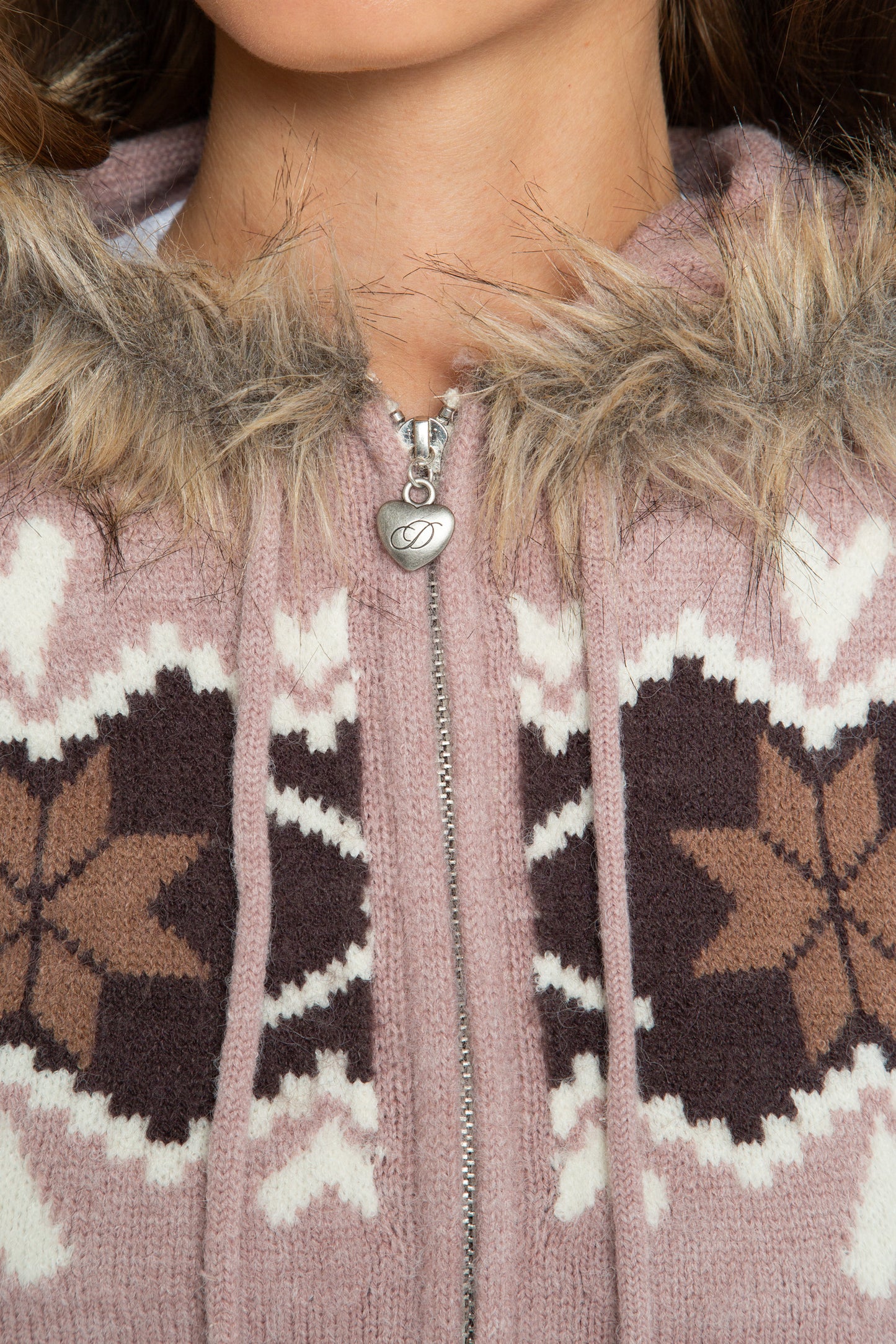 Daisy Street - Dusky Pink Hooded Lottie Zip-through Knit