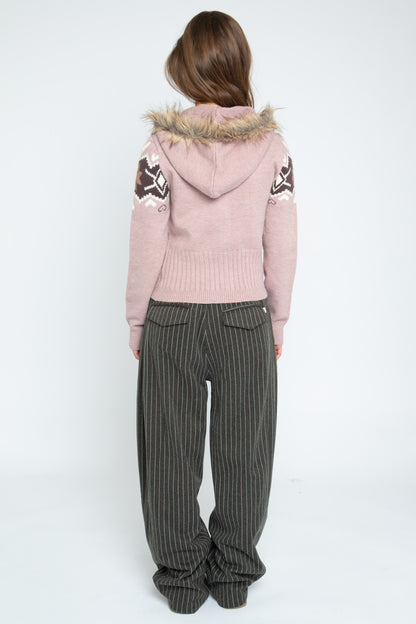 Daisy Street - Dusky Pink Hooded Lottie Zip-through Knit