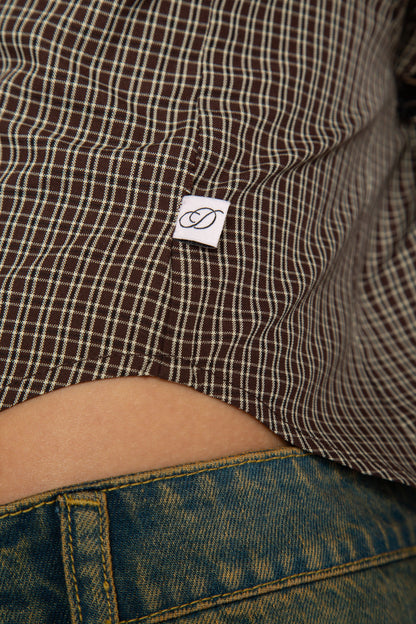 Daisy Street - Brown Check Ribbon Frill Maple Shirt