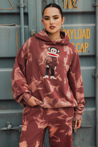 Daisy Street x Paul Frank Spray Effect Burgundy Hoodie with Julius Printed Graphic