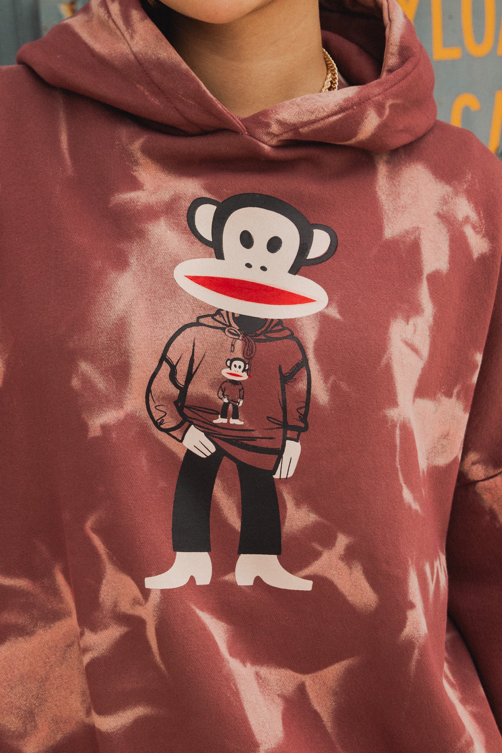 Daisy Street x Paul Frank Spray Effect Burgundy Hoodie with