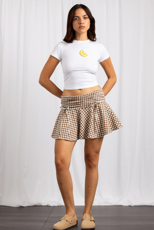 Daisy Street - Brown Gingham Gathered Waist Mini Skirt
