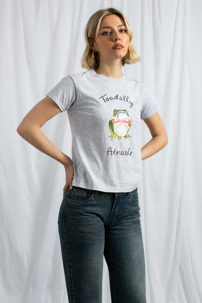 Daisy Street - Toadally Adorable Graphic Grey Baby Tee