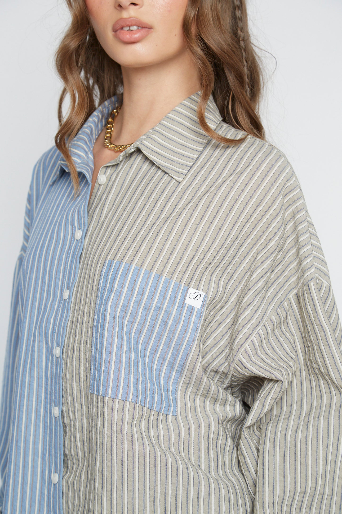 Daisy Street - Oversized Blue & Green Striped Swirl Shirt