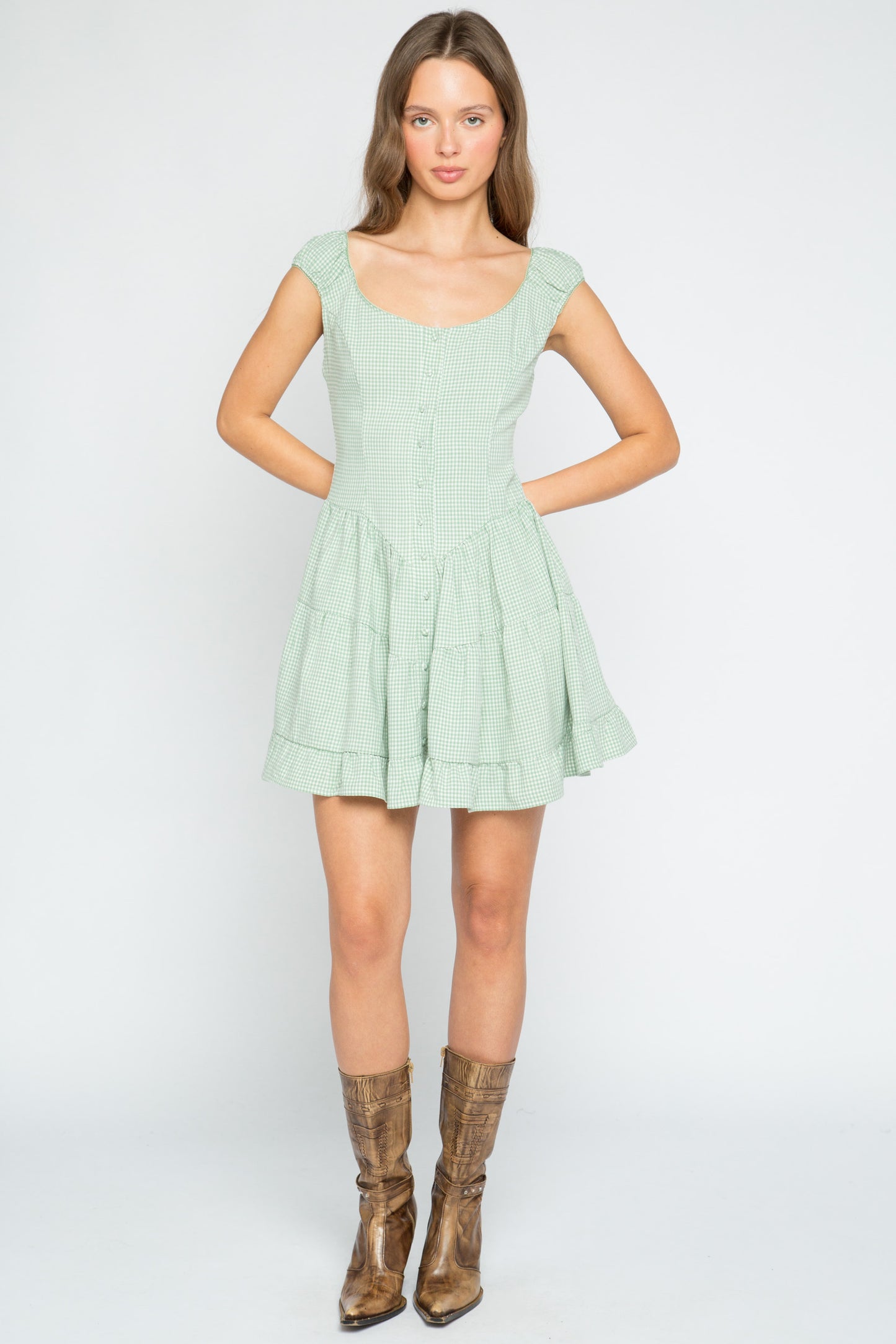 Daisy Street - Green Gingham Sorrel Mini Dress