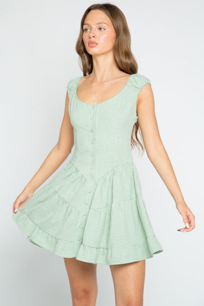 Daisy Street - Green Gingham Sorrel Mini Dress