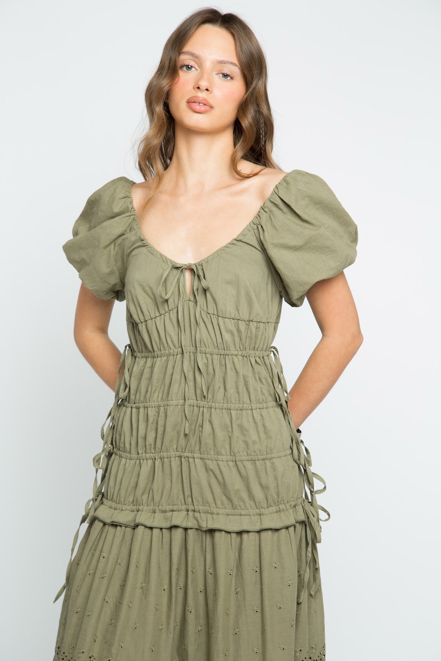 Daisy Street - Olive Green Tiered Ruey Dress