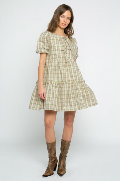 Daisy Street - Brown Check Puff Sleeve Cora Dress
