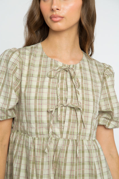 Daisy Street - Brown Check Puff Sleeve Cora Dress