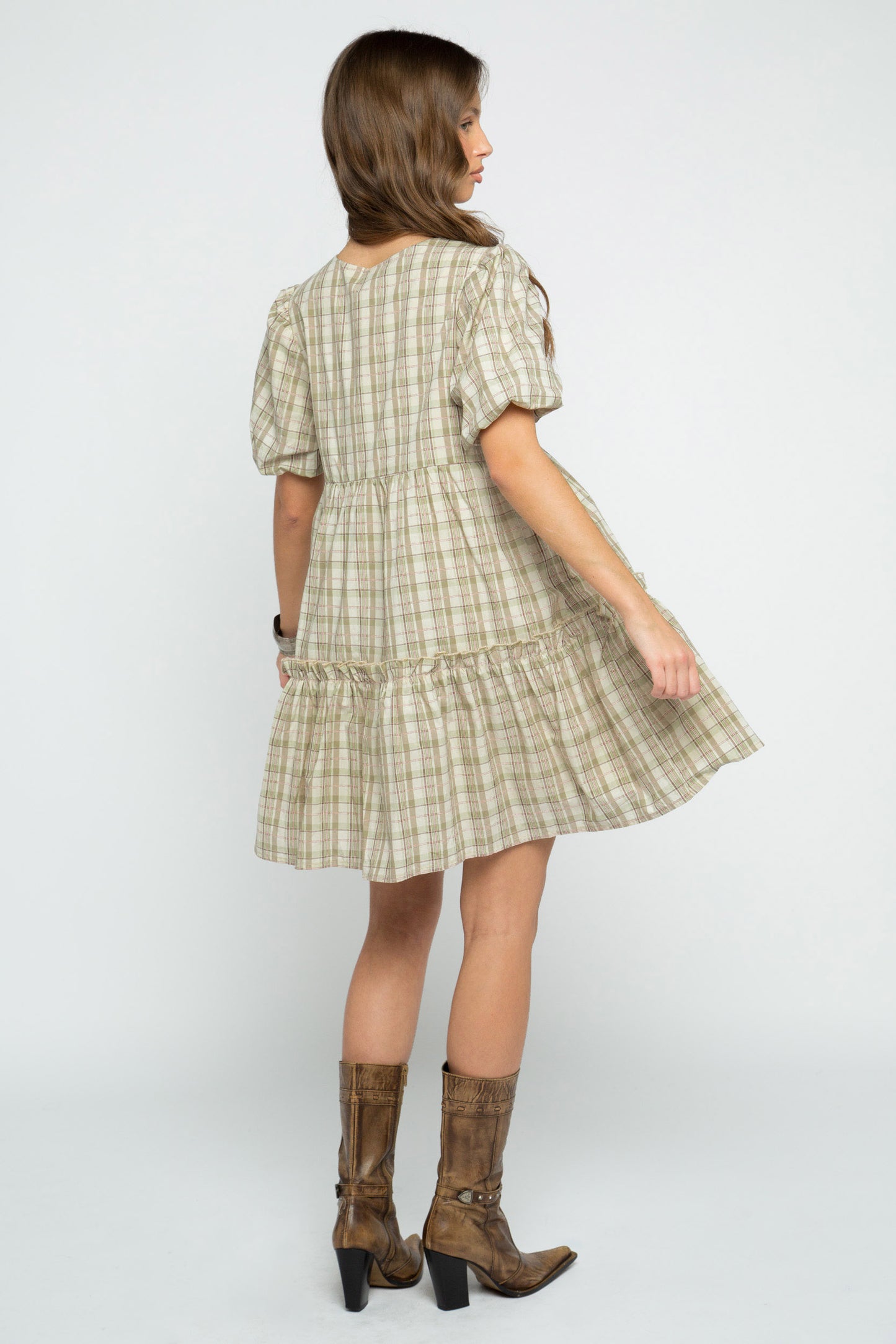Daisy Street - Brown Check Puff Sleeve Cora Dress