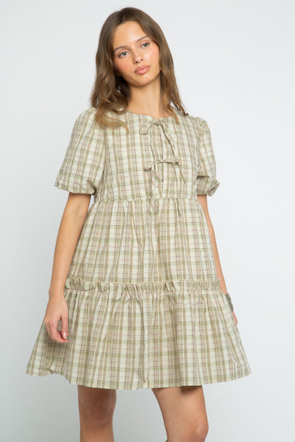 Daisy Street - Brown Check Puff Sleeve Cora Dress
