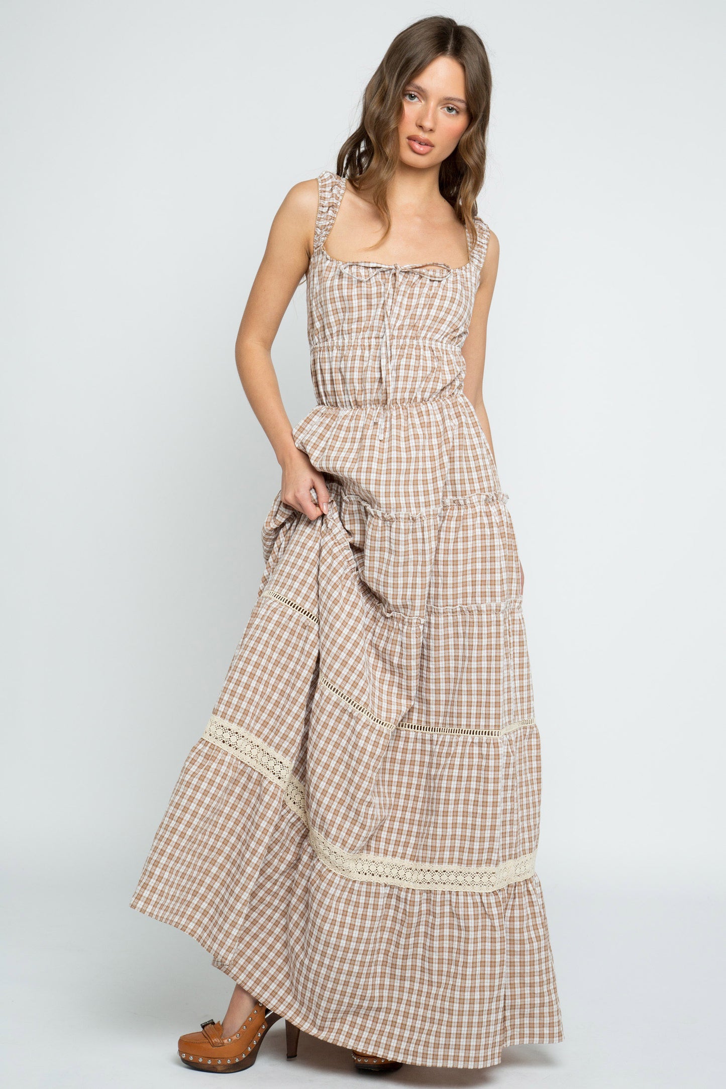 Daisy Street - Brown Check Mira Maxi Dress